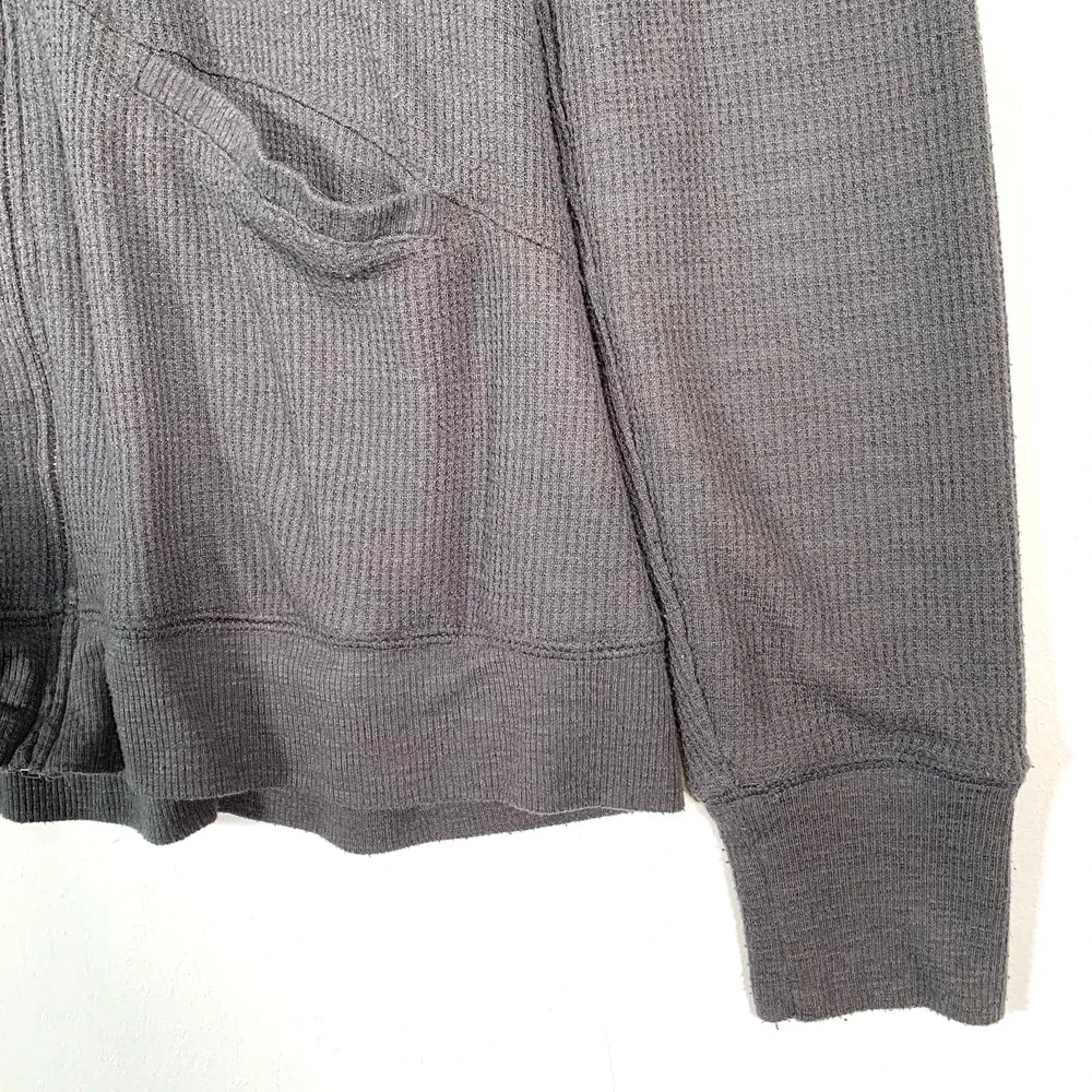 Anthropologie Saturday Sunday Gray Waffle Knit Full Zip Hoodie Medium Striped - Picture 2 of 8